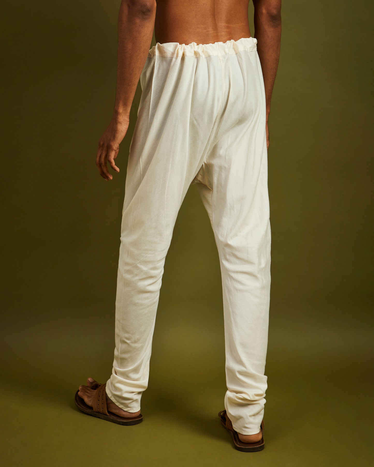Off-White Churidaar Pants with Drawstrings
