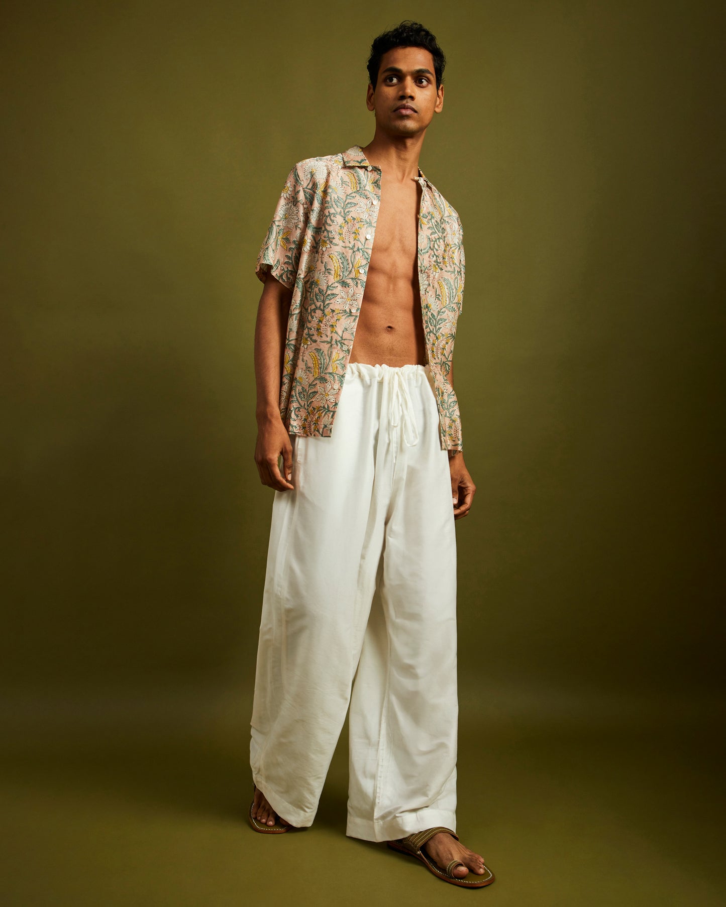 White Wide Leg Pants with Drawstrings