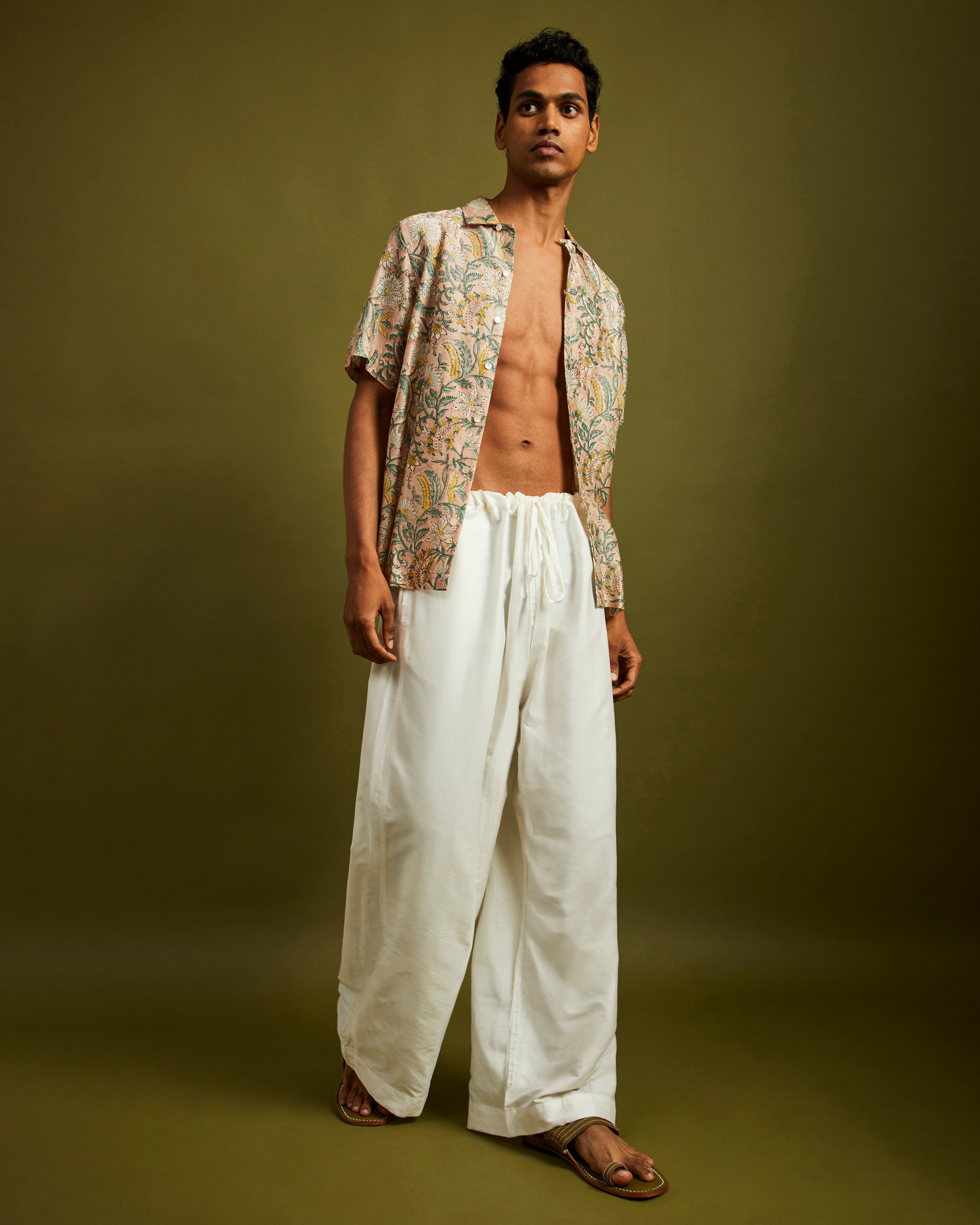 White Wide Leg Pants with Drawstrings