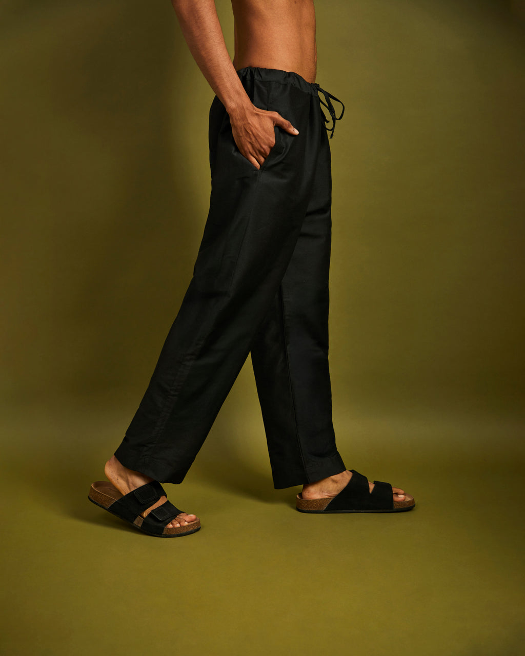 Black Straight Leg Pants with Drawstrings