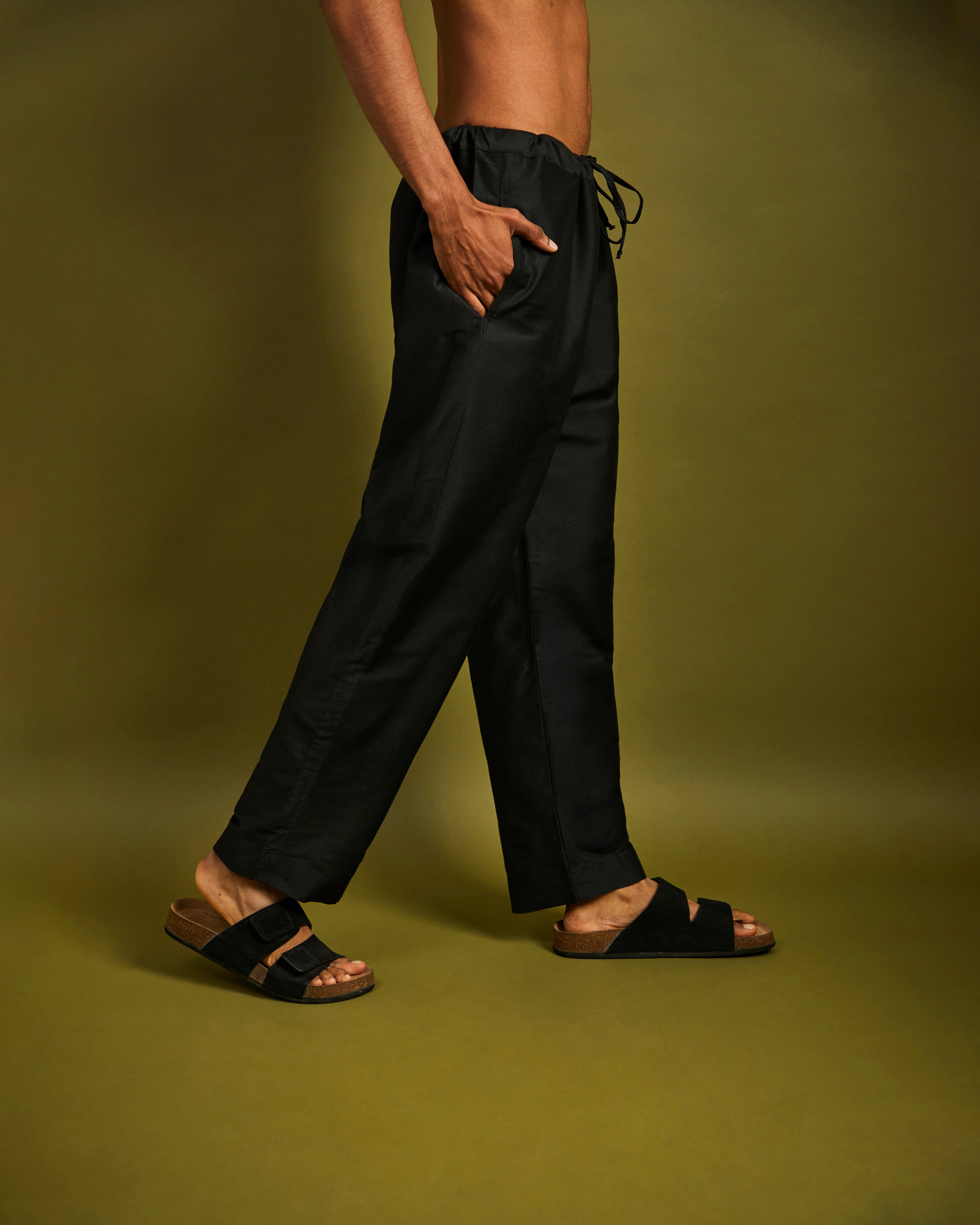 Black Straight Leg Pants with Drawstrings