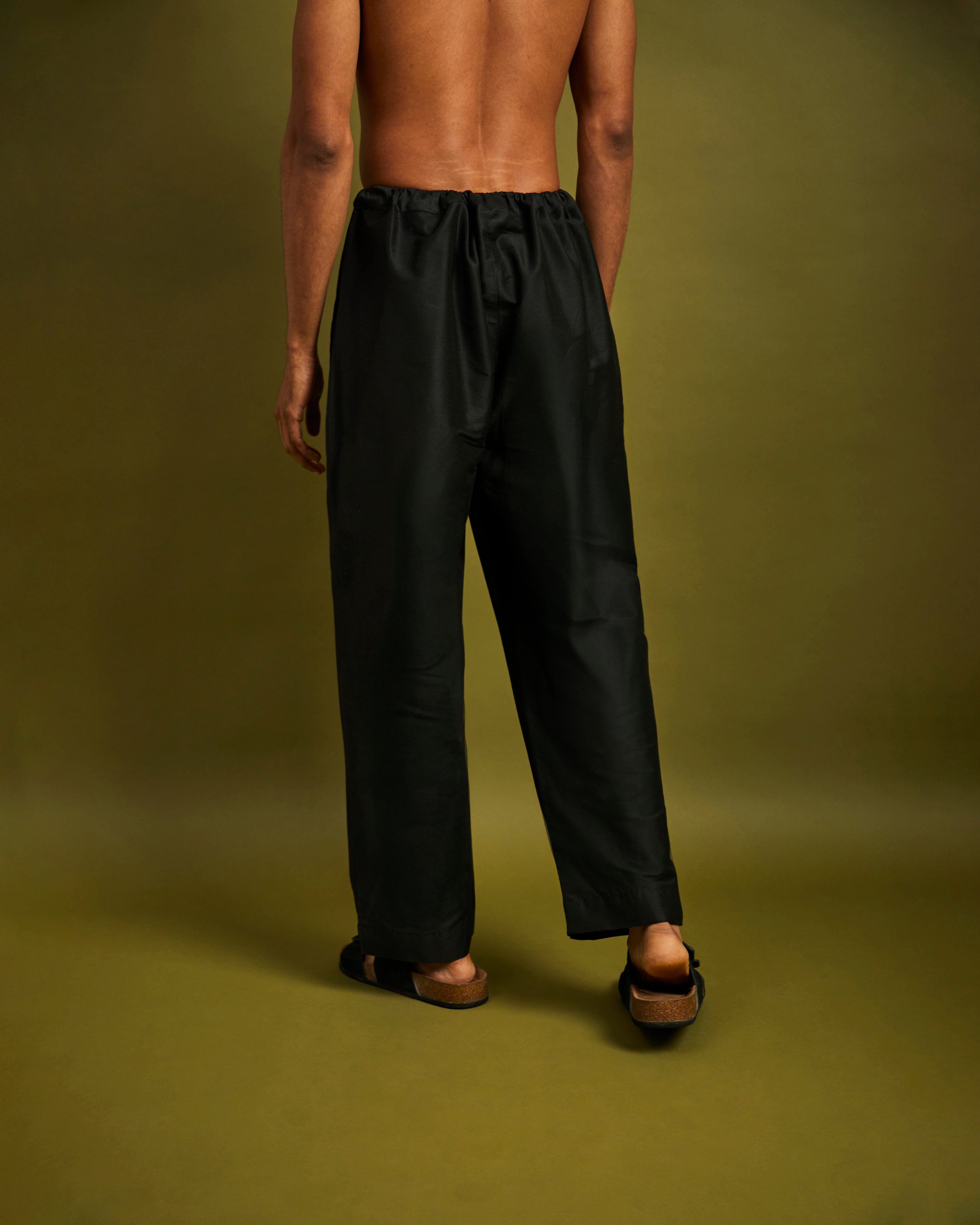 Black Straight Leg Pants with Drawstrings