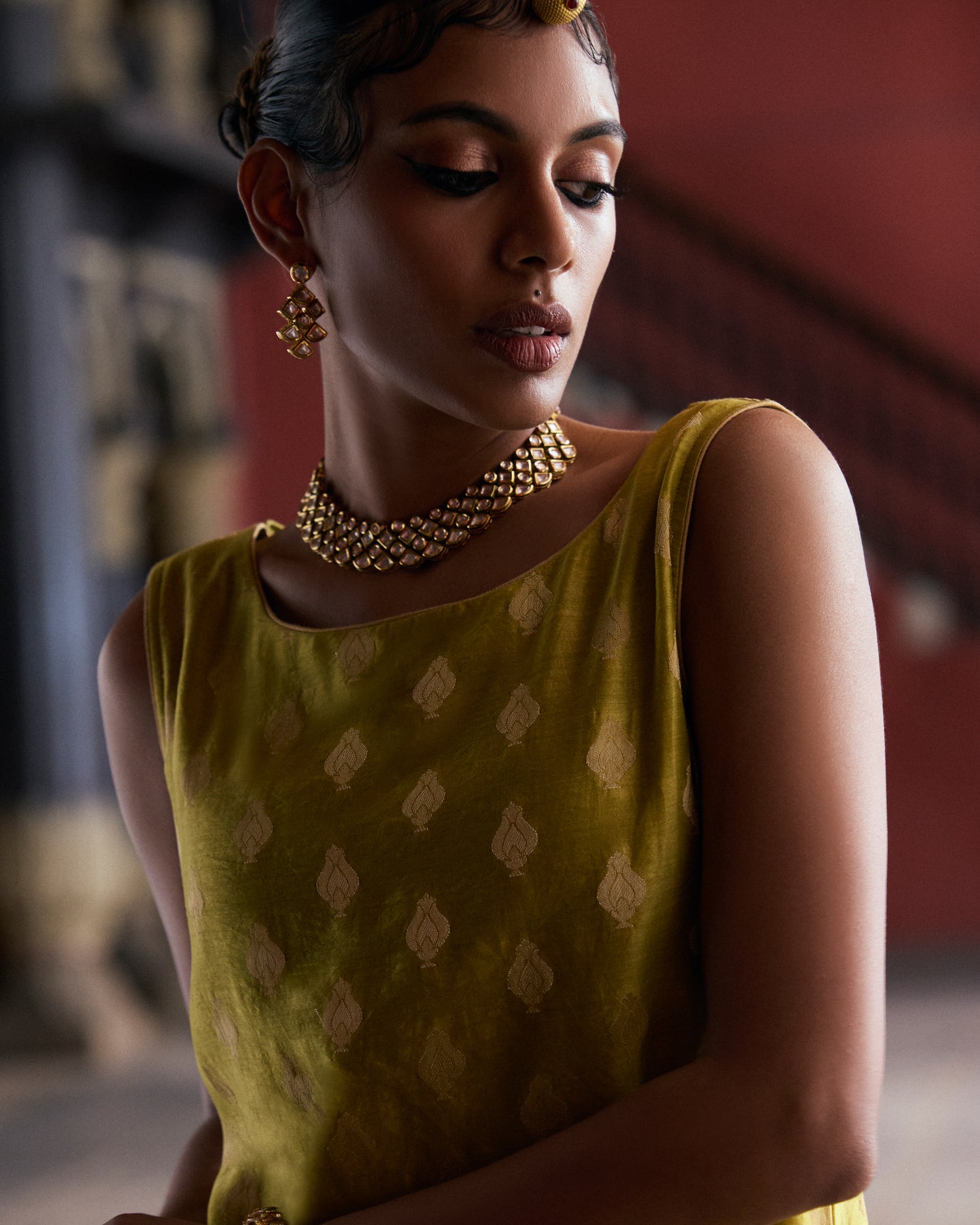 Green Pure Chanderi Tulip Zari Buta Kurta