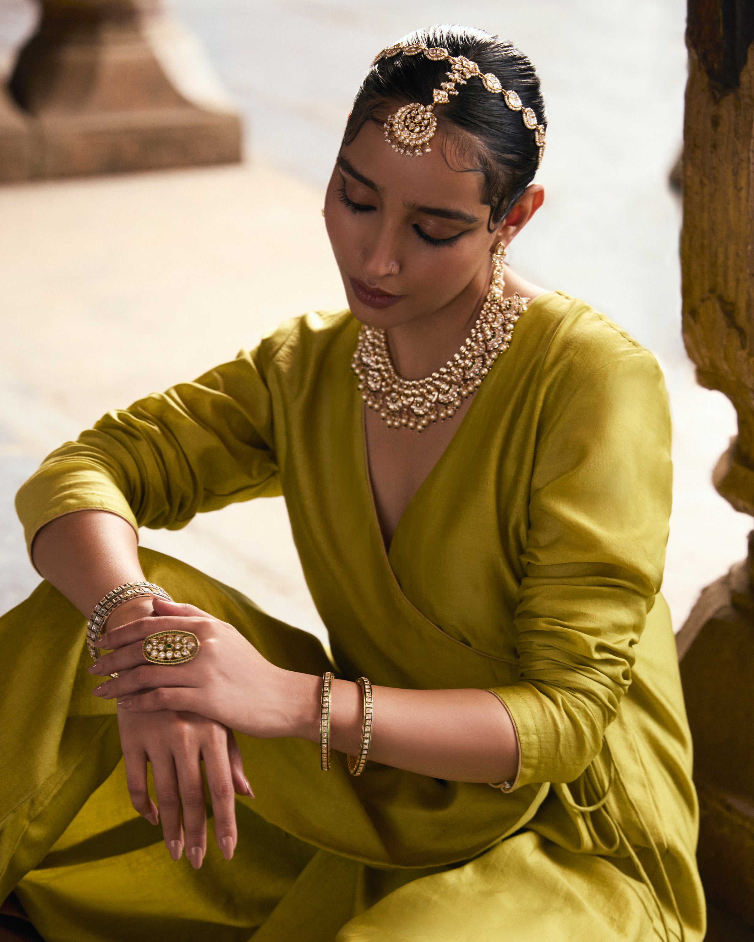 Green Pure Chanderi Angrakha