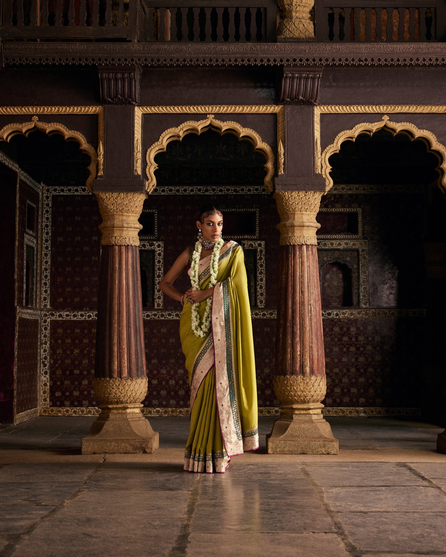 Green Pure Chanderi Saree With Pure Katan Silk Brocade Border