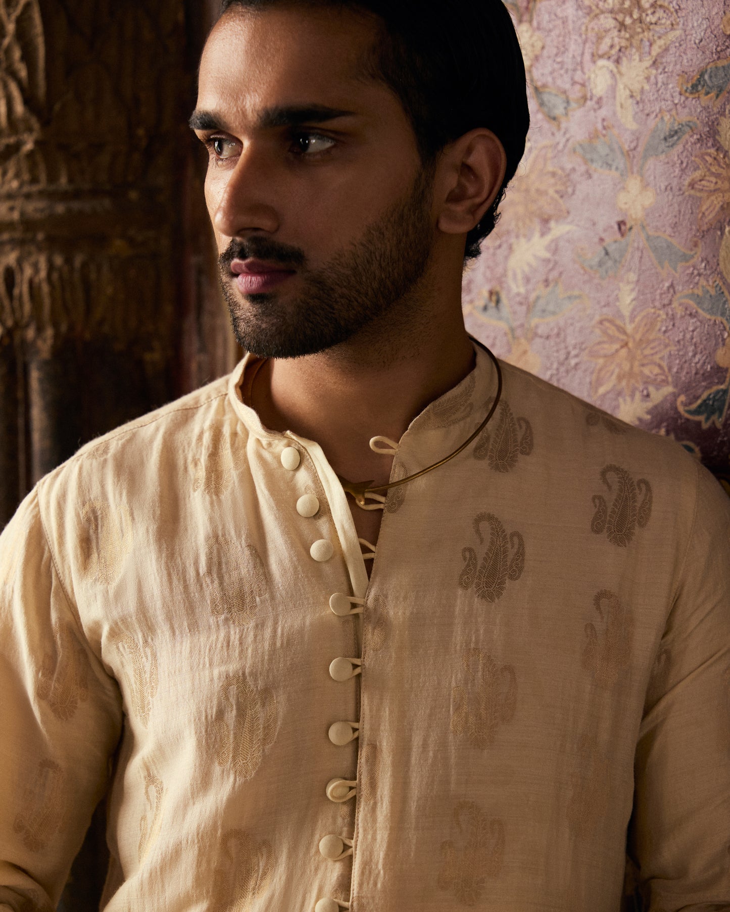 Off White Munga Silk Handwoven Buta Kurta