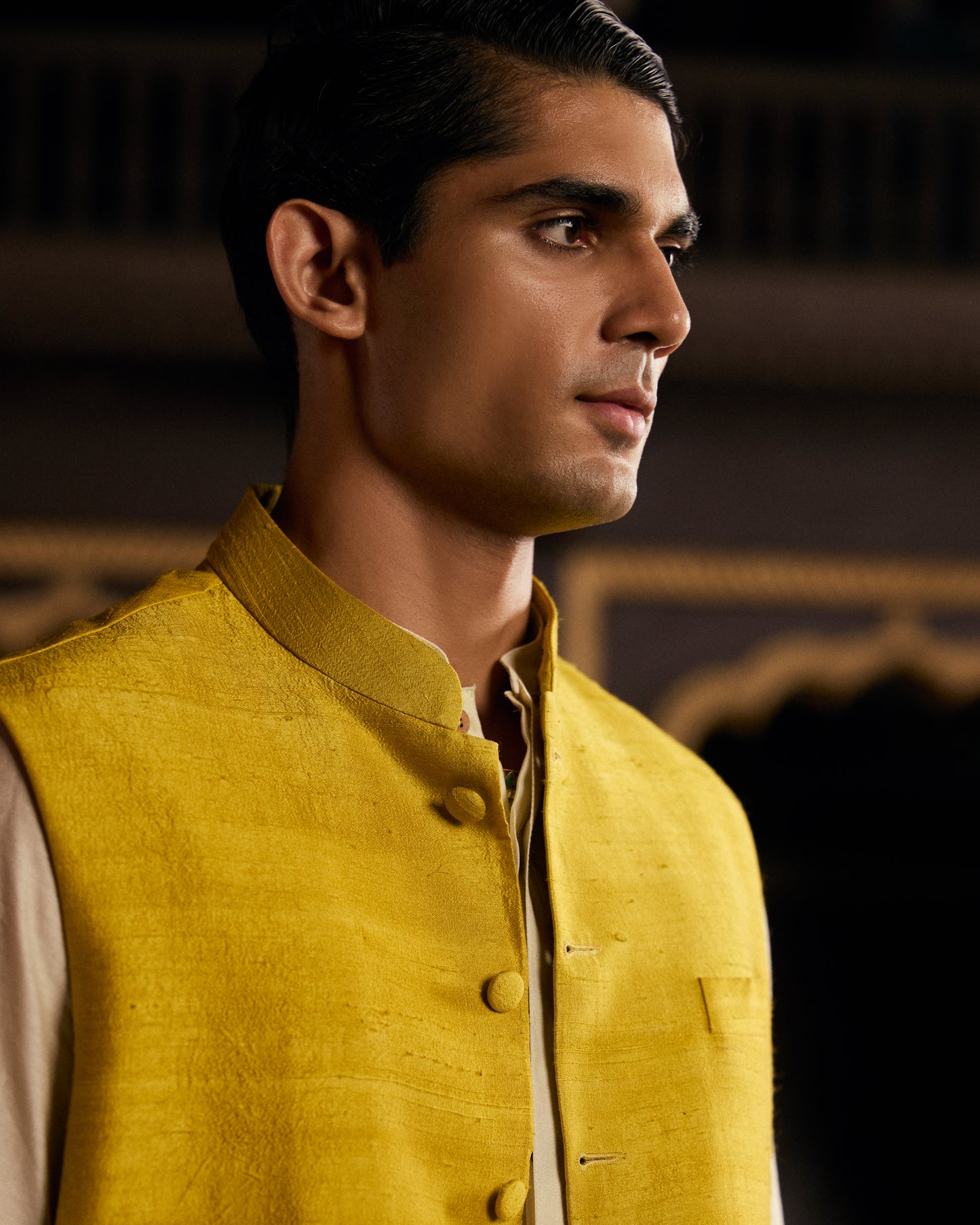 Yellow Raw Silk Bandi