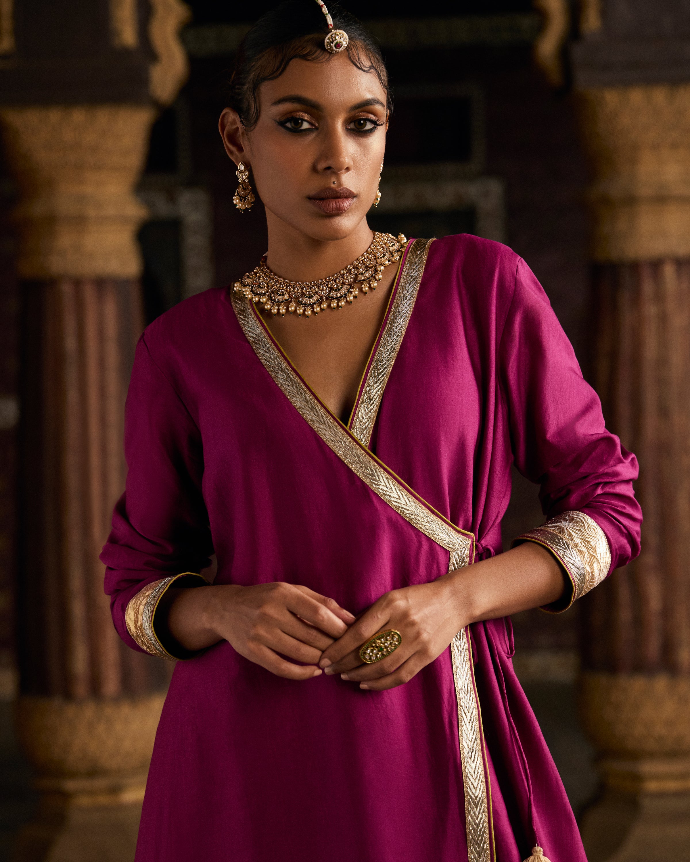 Pink Pure Chanderi Angrakha With Gota Patti