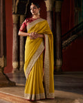Yellow Pure Chanderi Saree With Double Gold Border