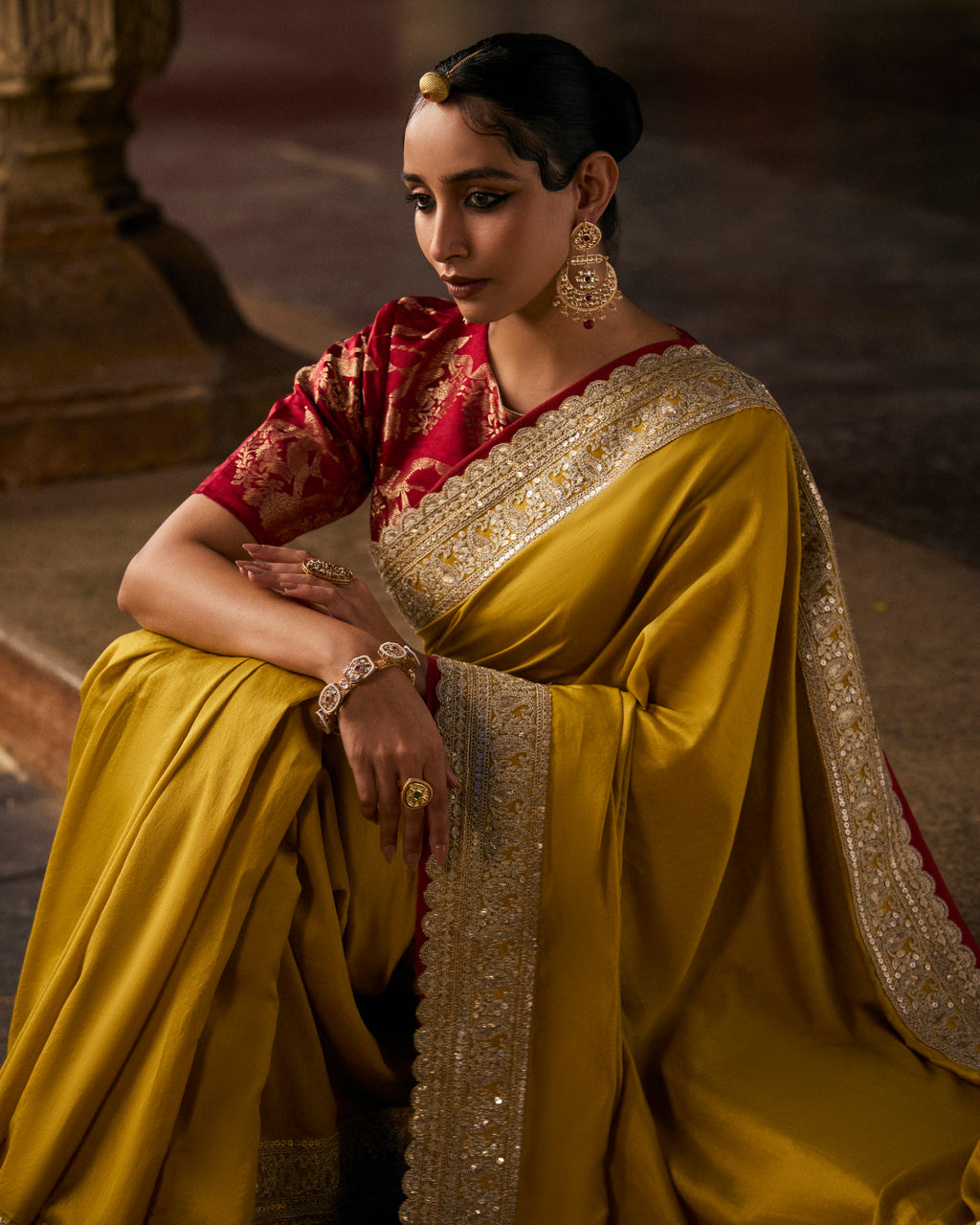 Yellow Pure Chanderi Saree With Double Gold Border