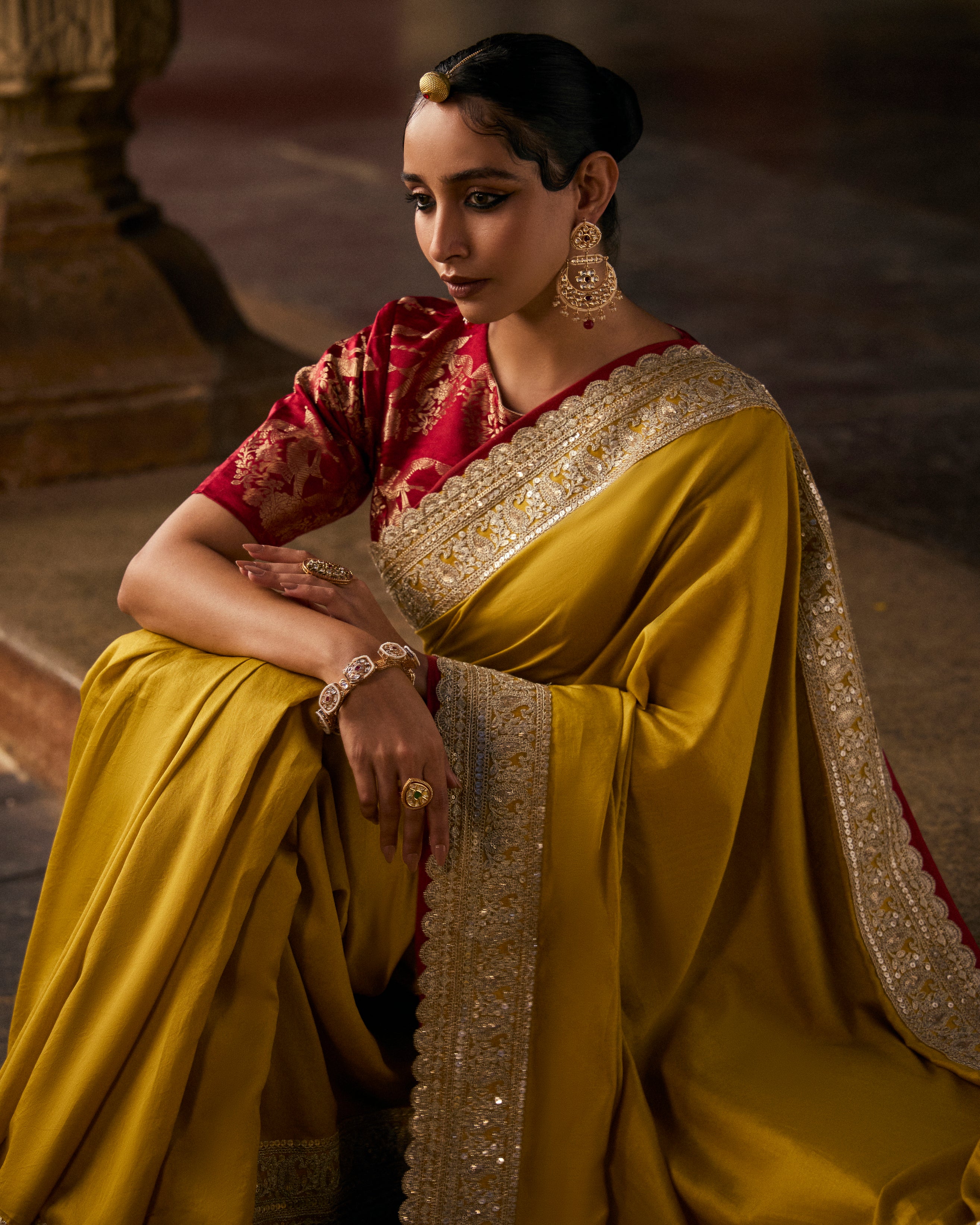 Yellow Pure Chanderi Saree With Double Gold Border