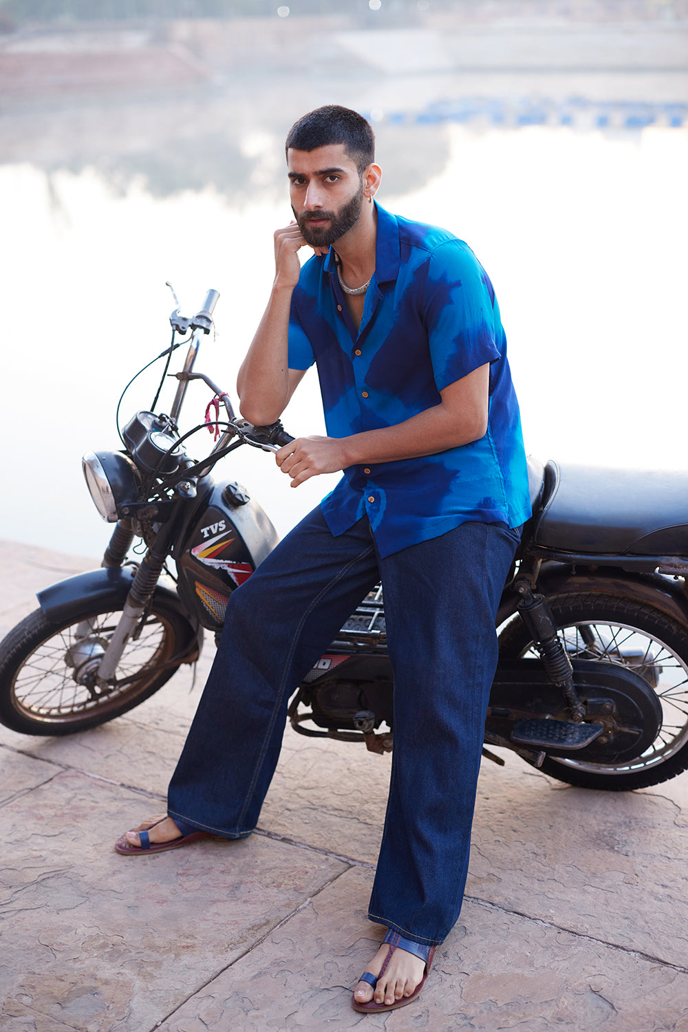 Rangrez Ink Blue Pure Crepe Tie-dye Shirt