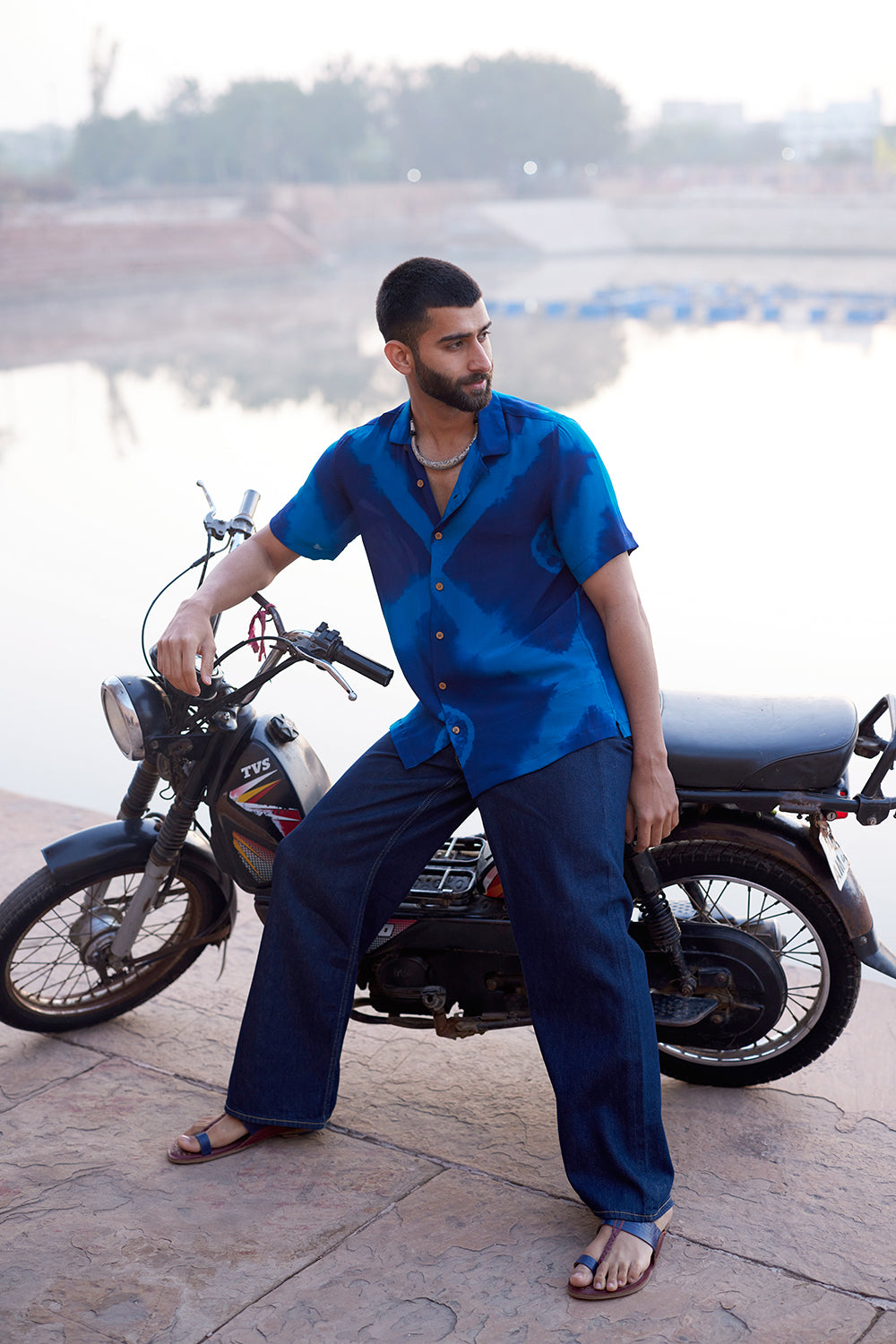 Rangrez Ink Blue Pure Crepe Tie-dye Shirt