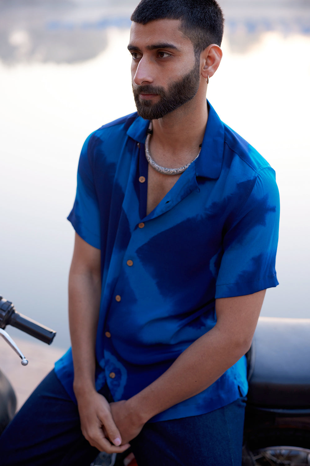 Rangrez Ink Blue Pure Crepe Tie-dye Shirt