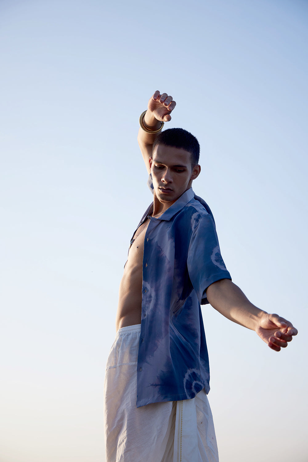 Rangrez Blue-Grey Viscose Crepe Tie-dye Shirt
