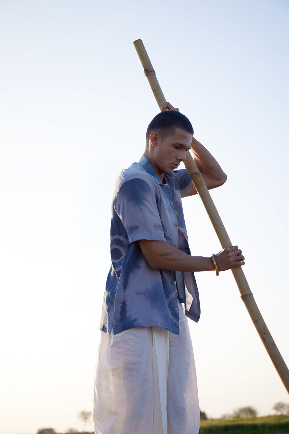 Rangrez Blue-Grey Viscose Crepe Tie-dye Shirt