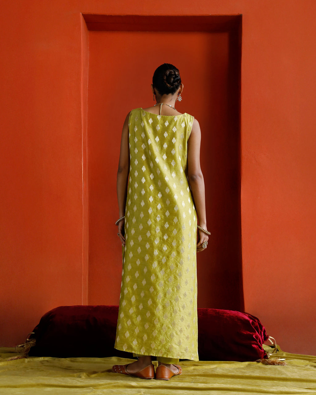 Green Pure Chanderi Tulip Zari Buta Kurta