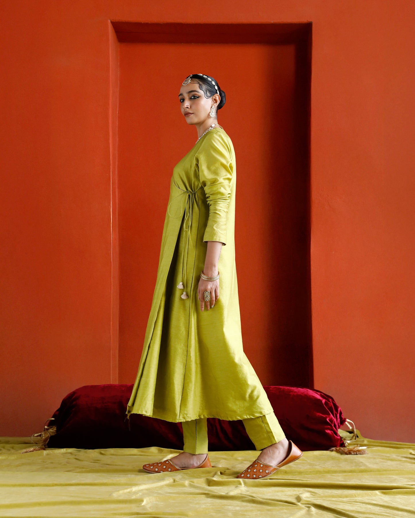 Green Pure Chanderi Angrakha