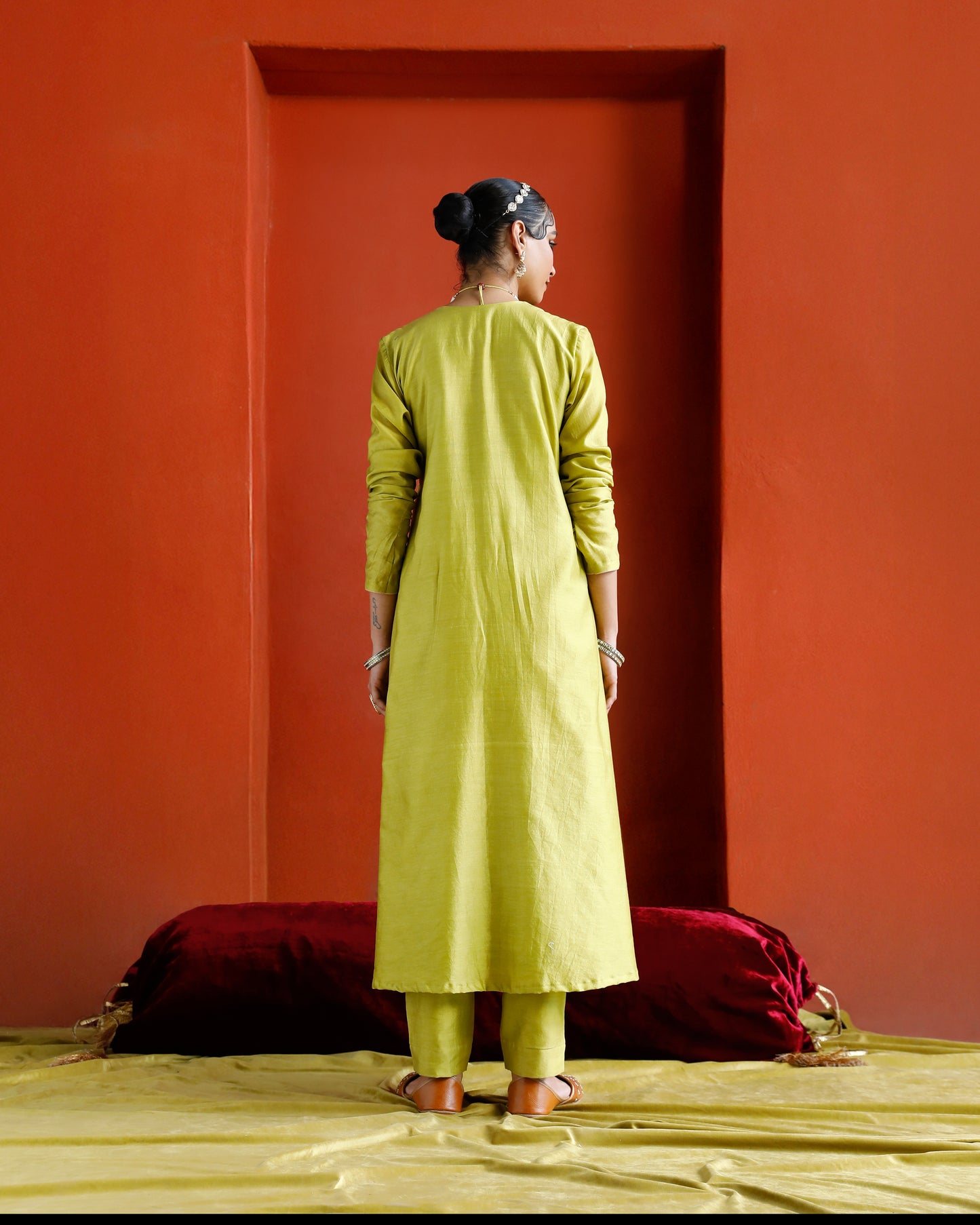 Green Pure Chanderi Angrakha