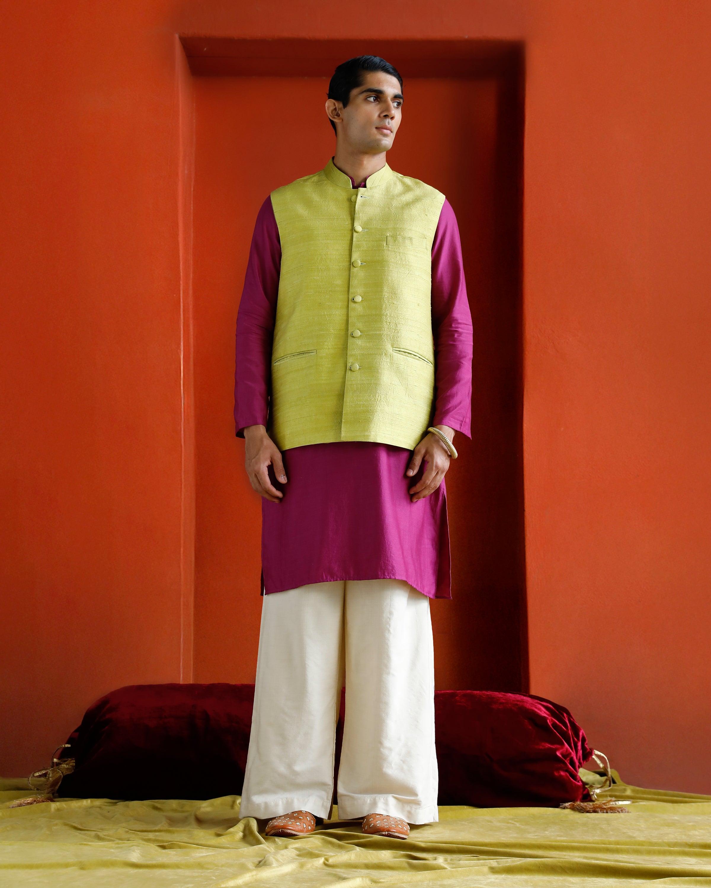 Green Raw Silk Bandi