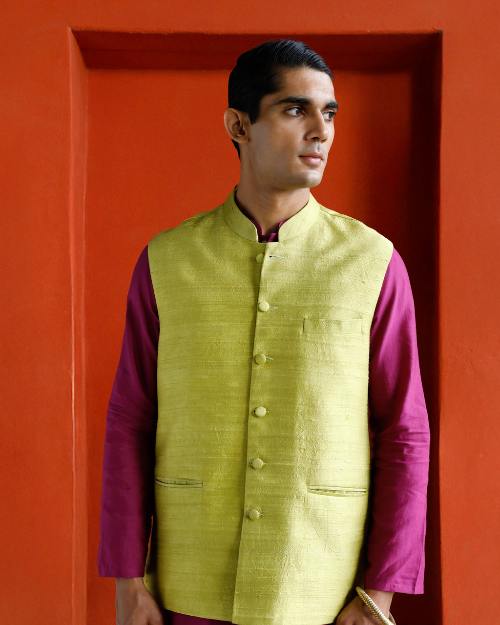 Green Raw Silk Bandi
