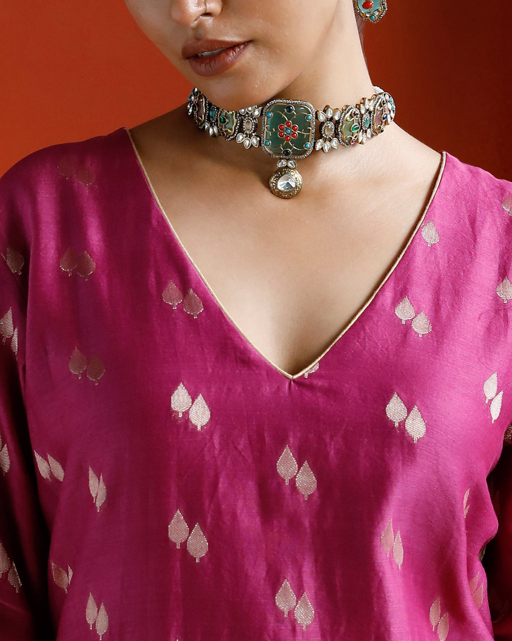 Pink Pure Chanderi Paan Zari Buta Kurta