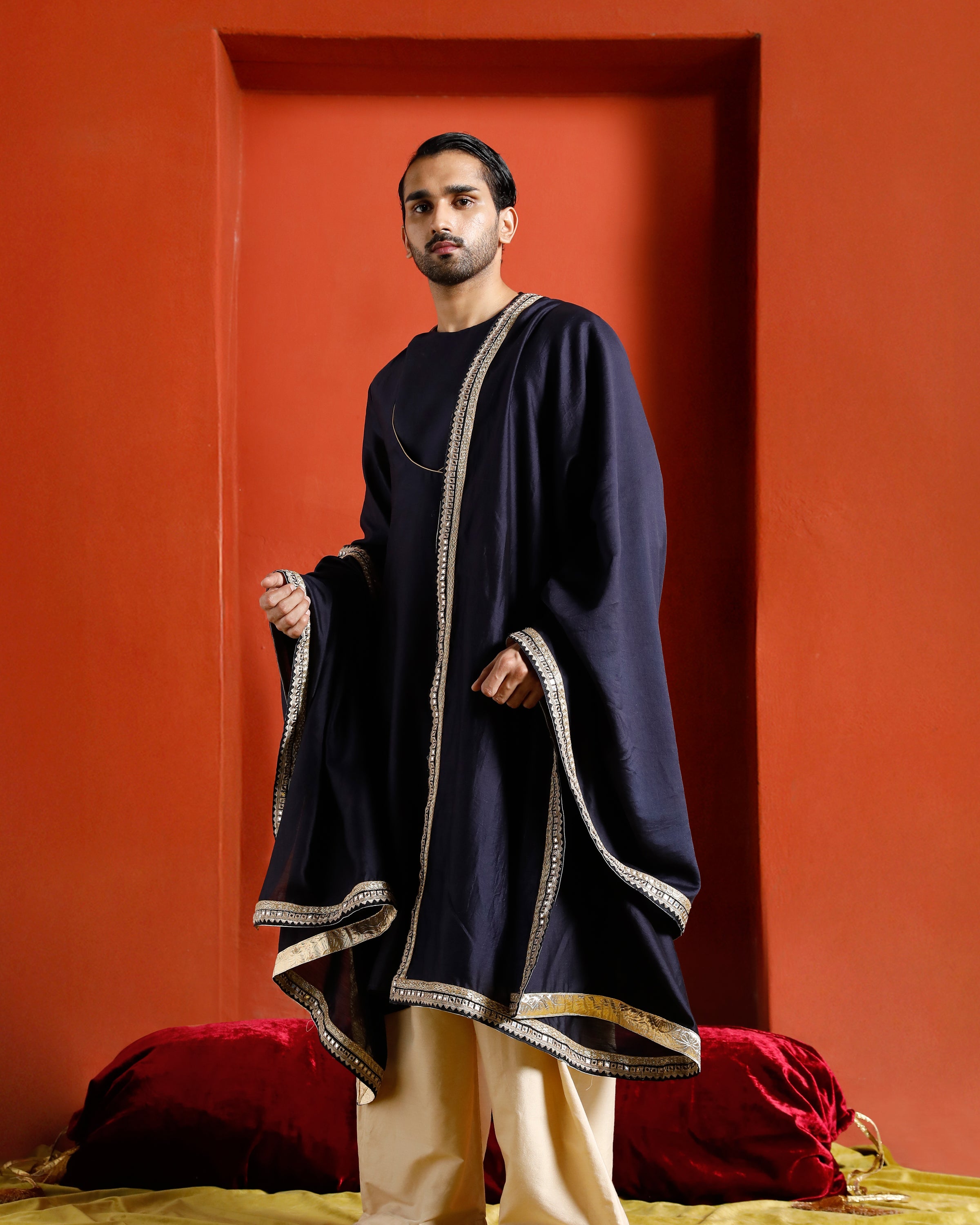 Midnight Blue Pure Chanderi Lohi With Lace Border