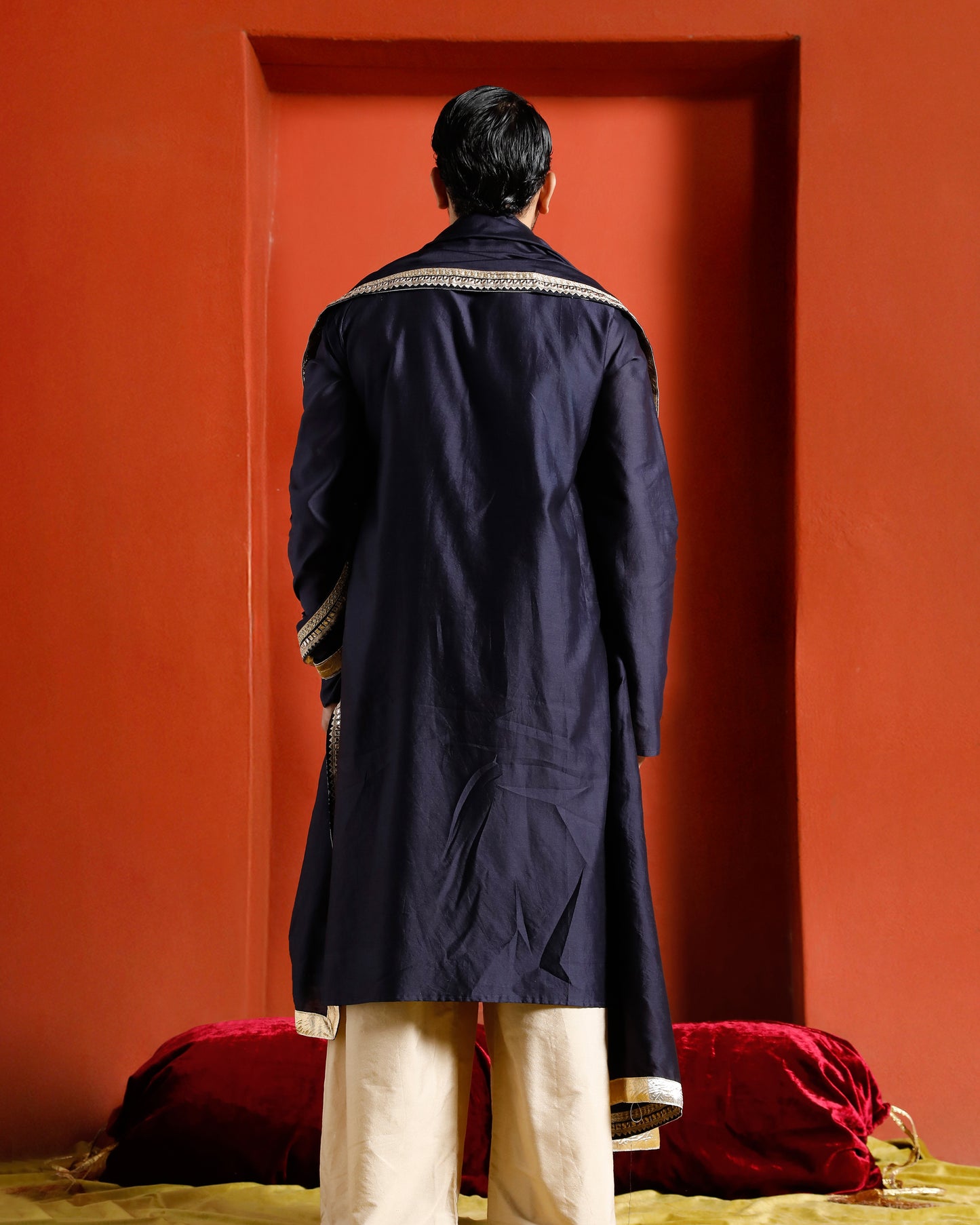 Midnight Blue Pure Chanderi Lohi With Lace Border