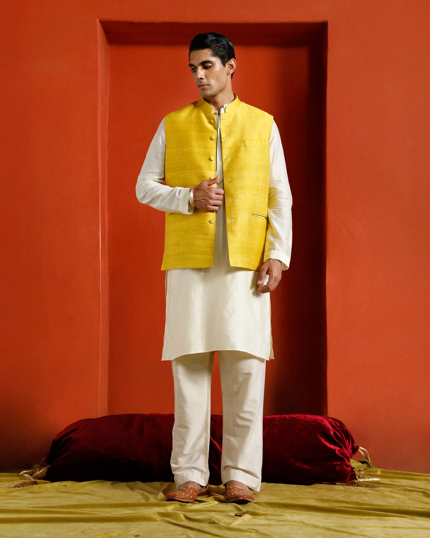 Yellow Raw Silk Bandi