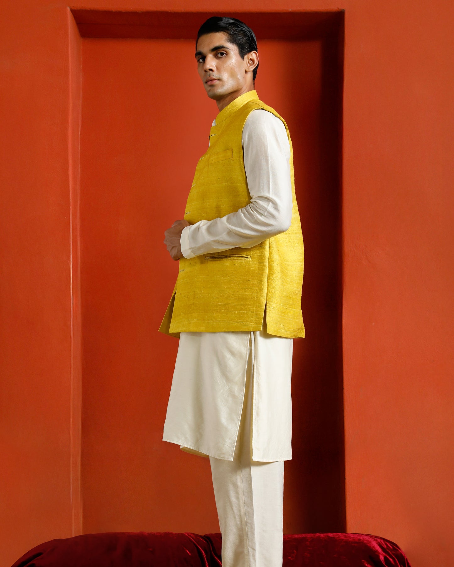 Yellow Raw Silk Bandi