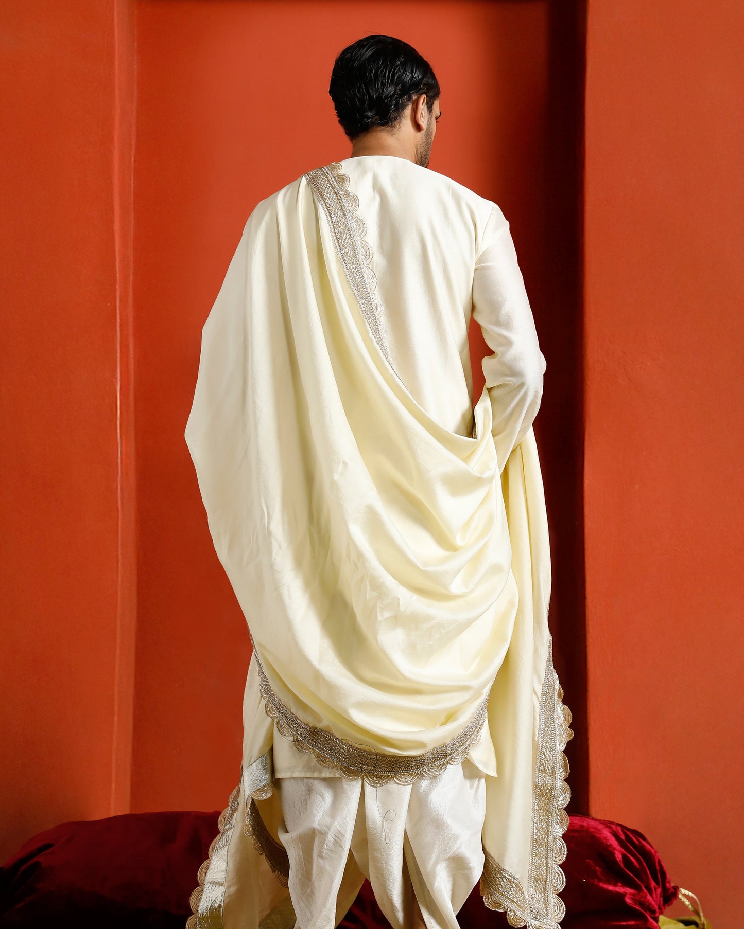 Off White Pure Chanderi Lohi With Lace Border