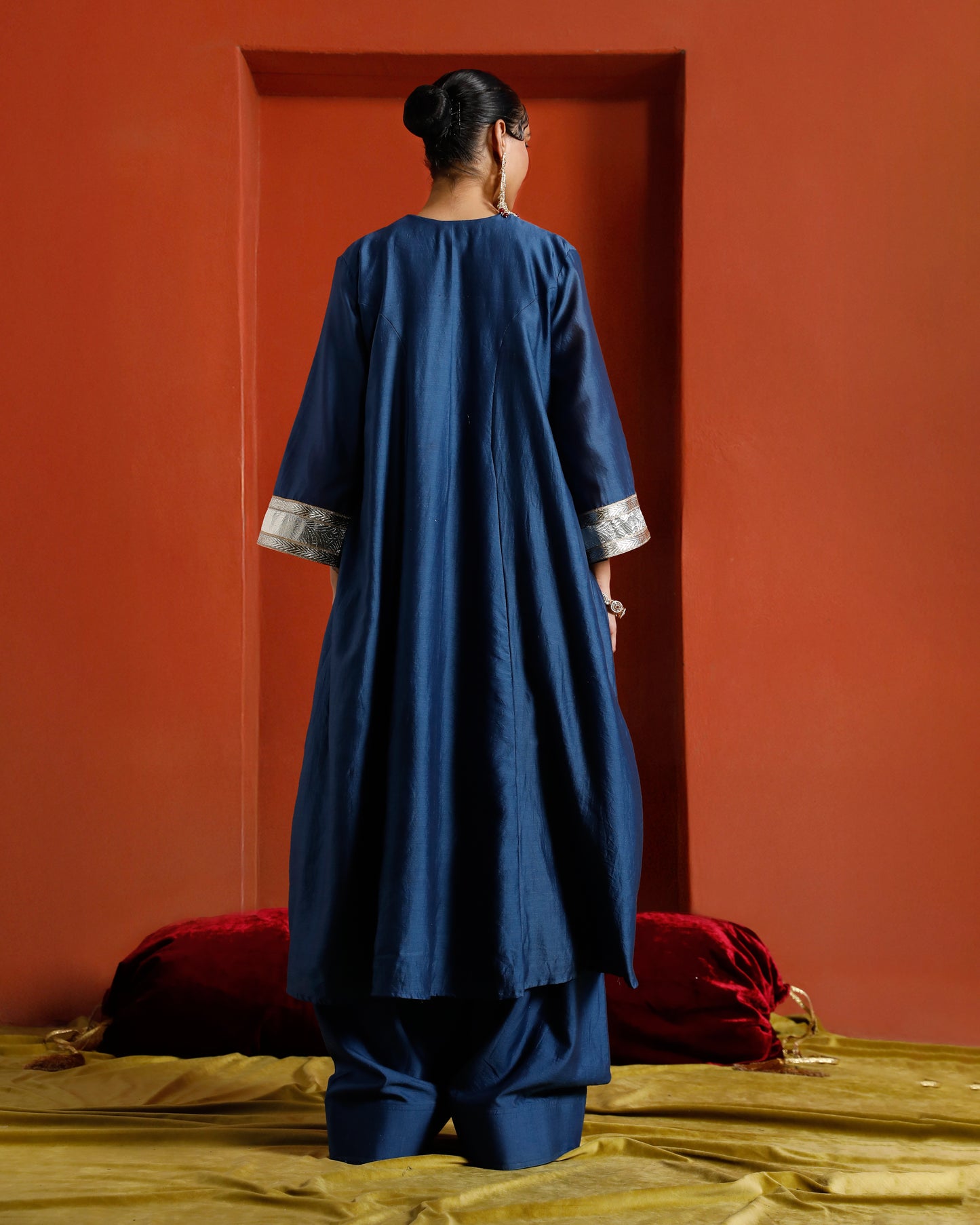 Blue Pure Chanderi Kaftan Kurta With Gota Patti