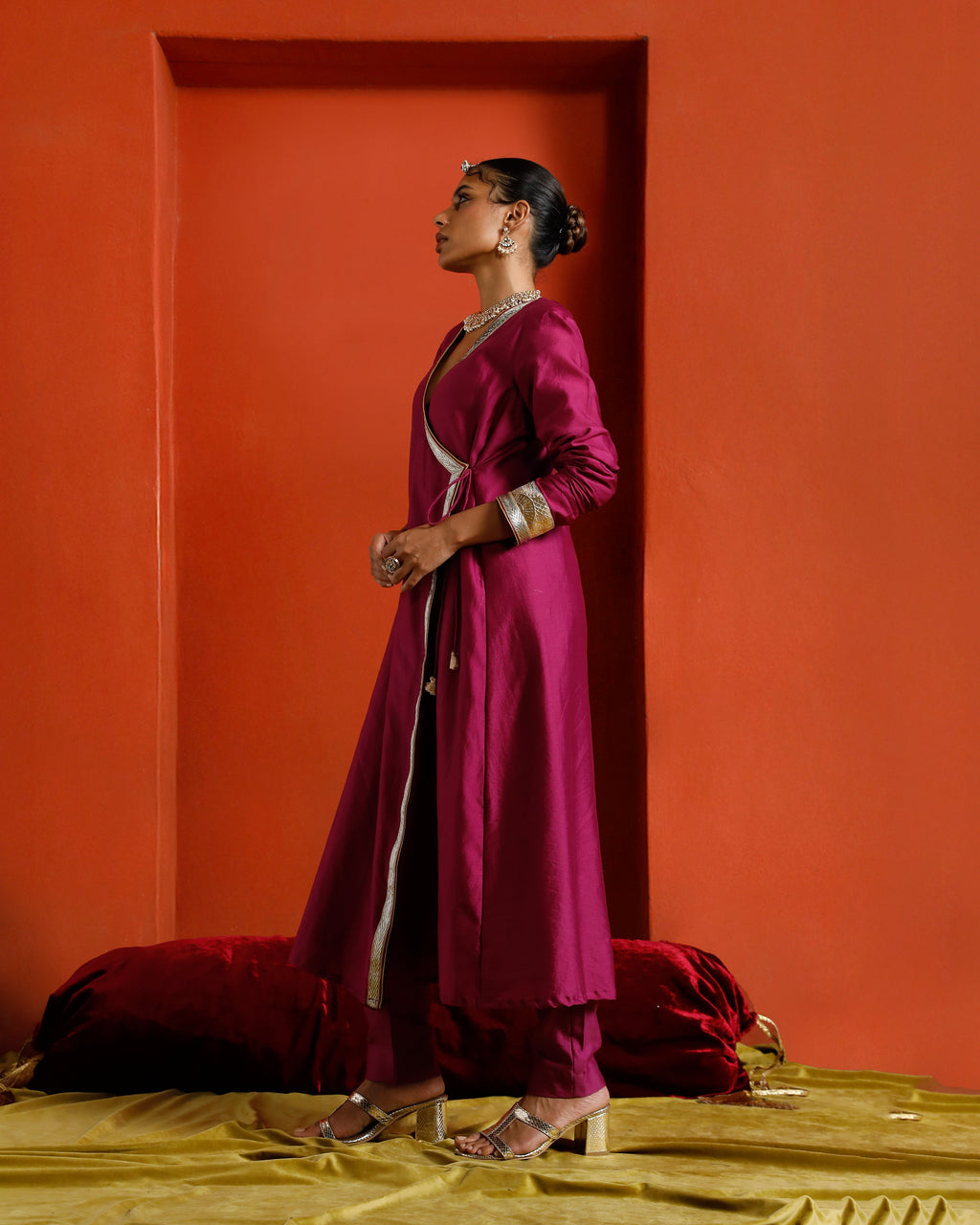 Pink Pure Chanderi Angrakha With Gota Patti