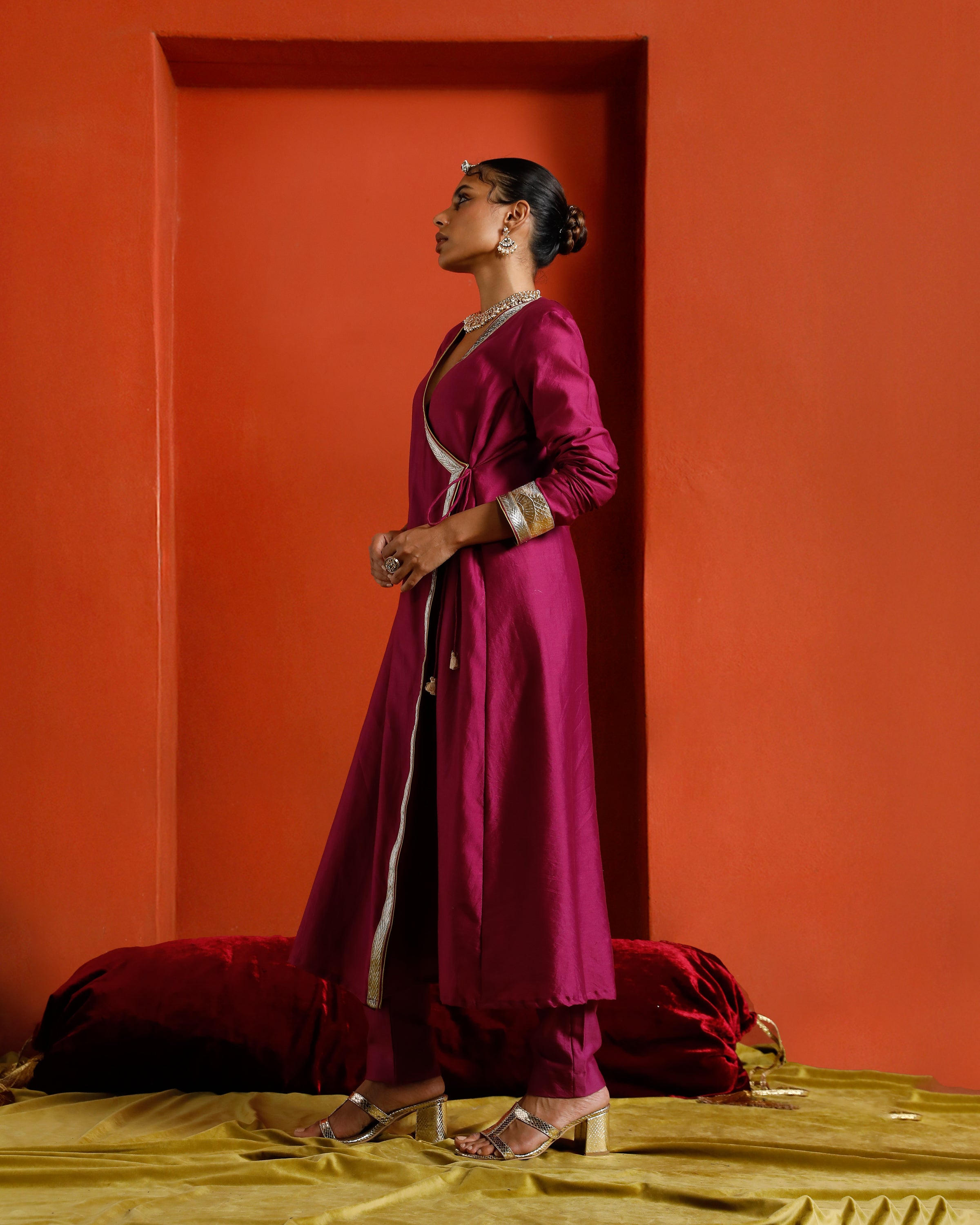 Pink Pure Chanderi Angrakha With Gota Patti