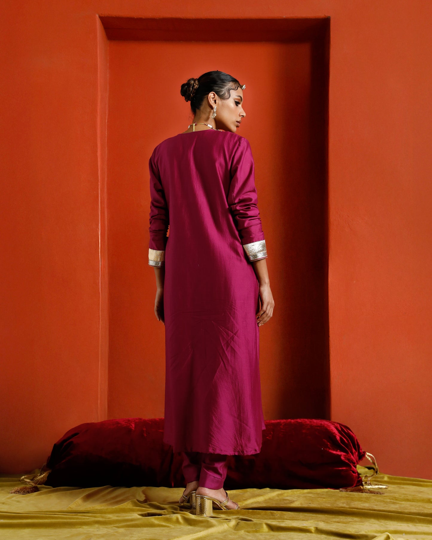 Pink Pure Chanderi Angrakha With Gota Patti