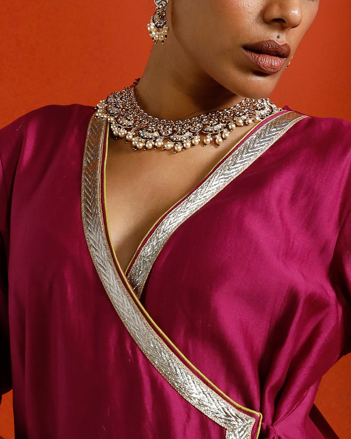 Pink Pure Chanderi Angrakha With Gota Patti