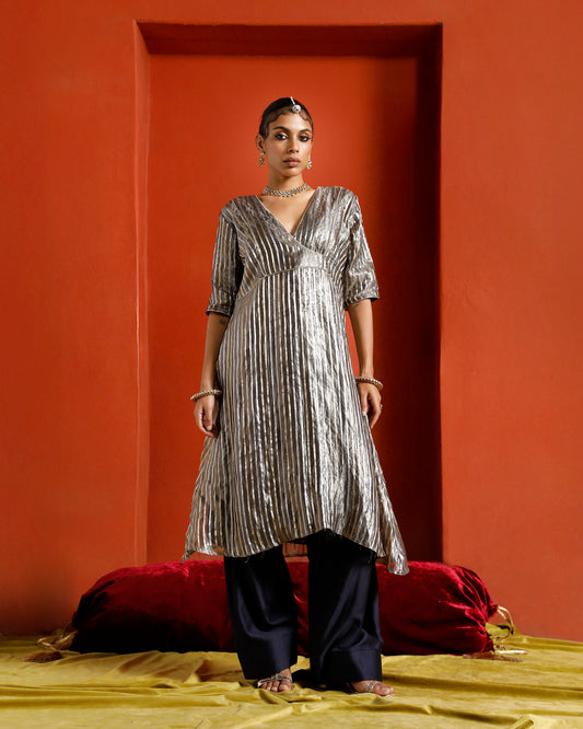 Silver Pure Tissue Brocade Semi Angrakha