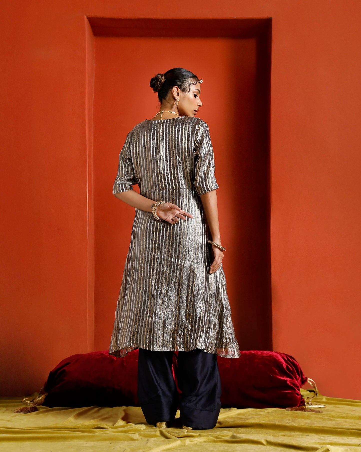 Silver Pure Tissue Brocade Semi Angrakha