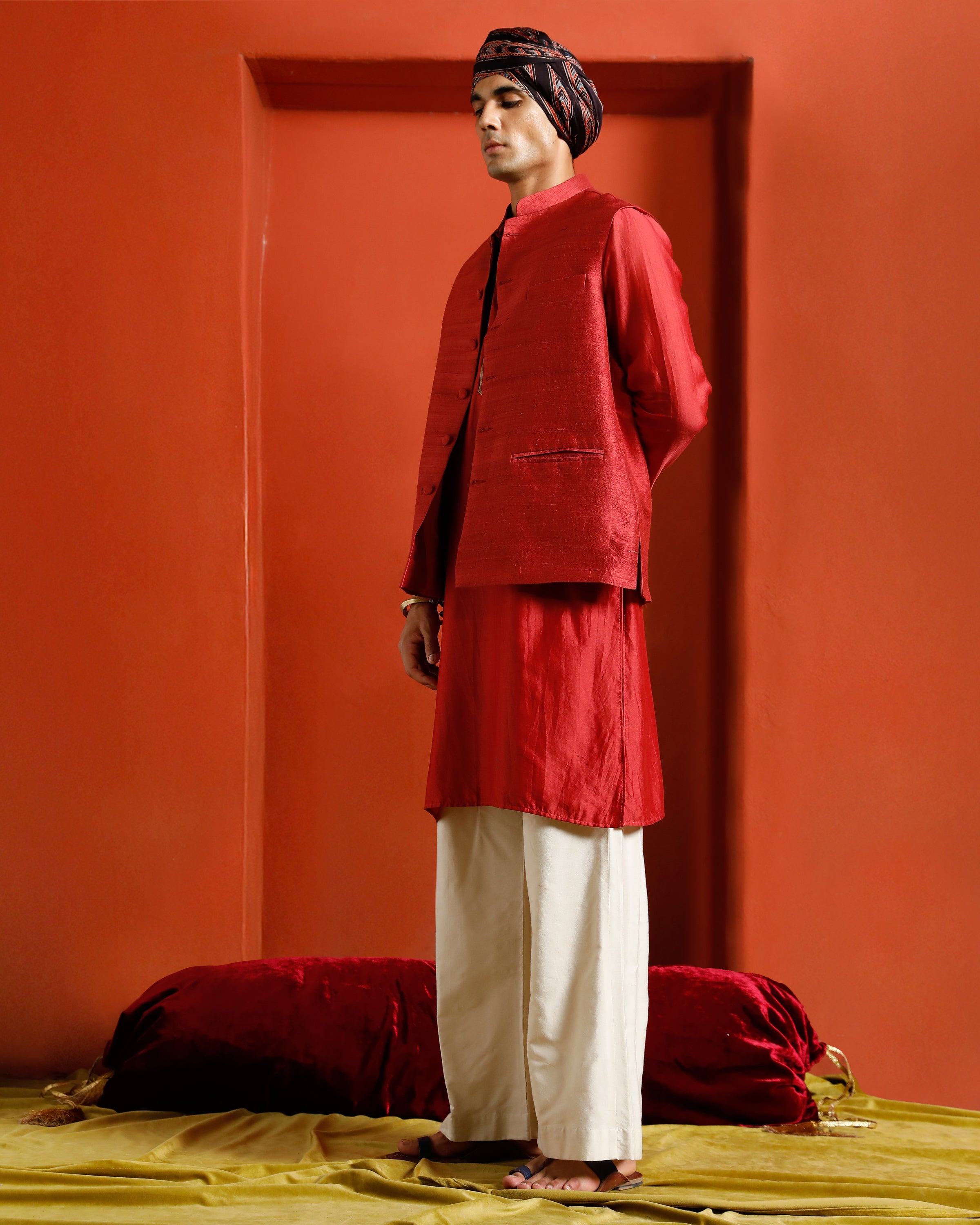 Red Raw Silk Bandi