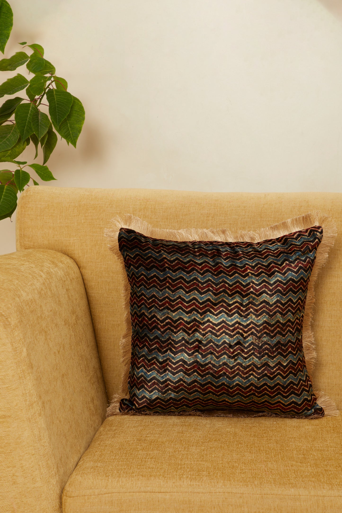 Lehar Velvet Ajrakh Square Cushion Cover