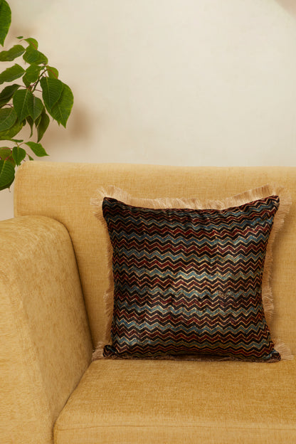 Lehar Velvet Ajrakh Square Cushion Cover