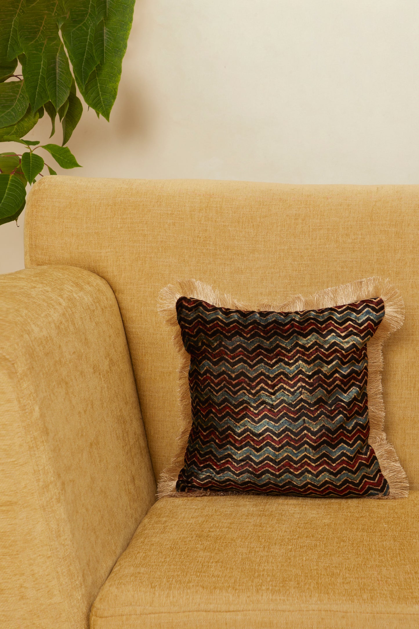 Lehar Velvet Ajrakh Square Cushion Cover