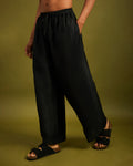 Black Wide Leg Pants Elastic With Drawstrings