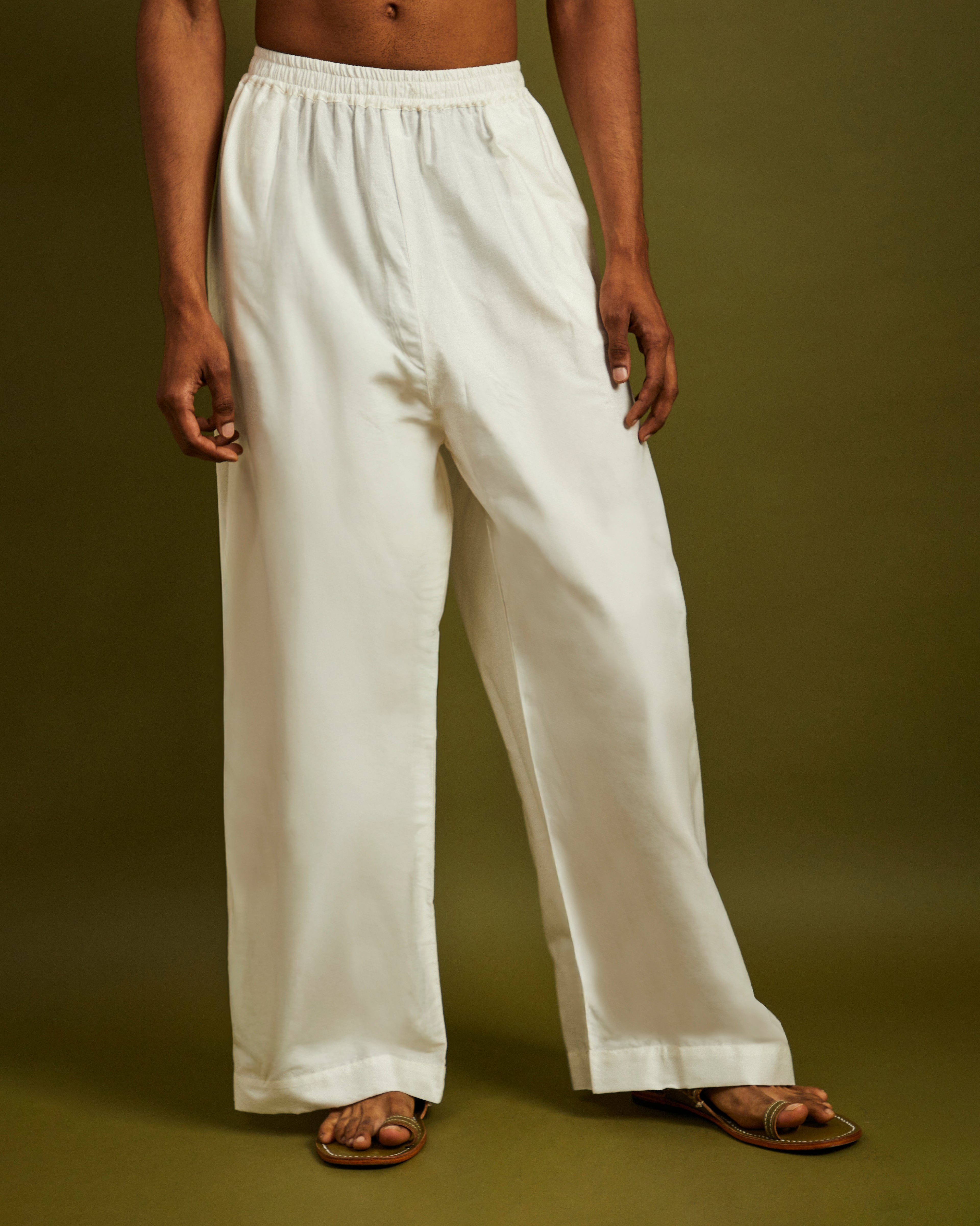White Wide Leg Pants Elastic