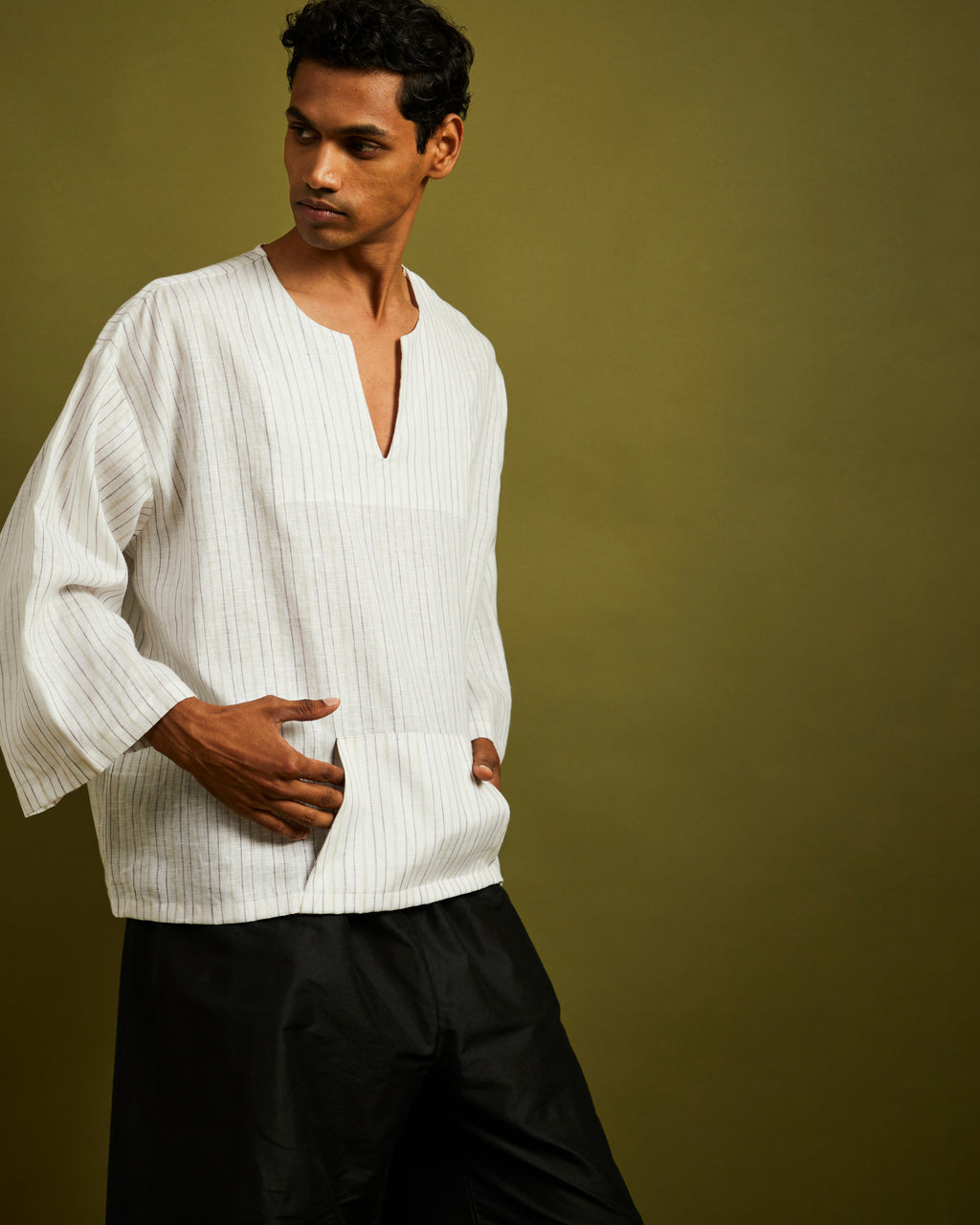 Mens White Short Kaftan Linen