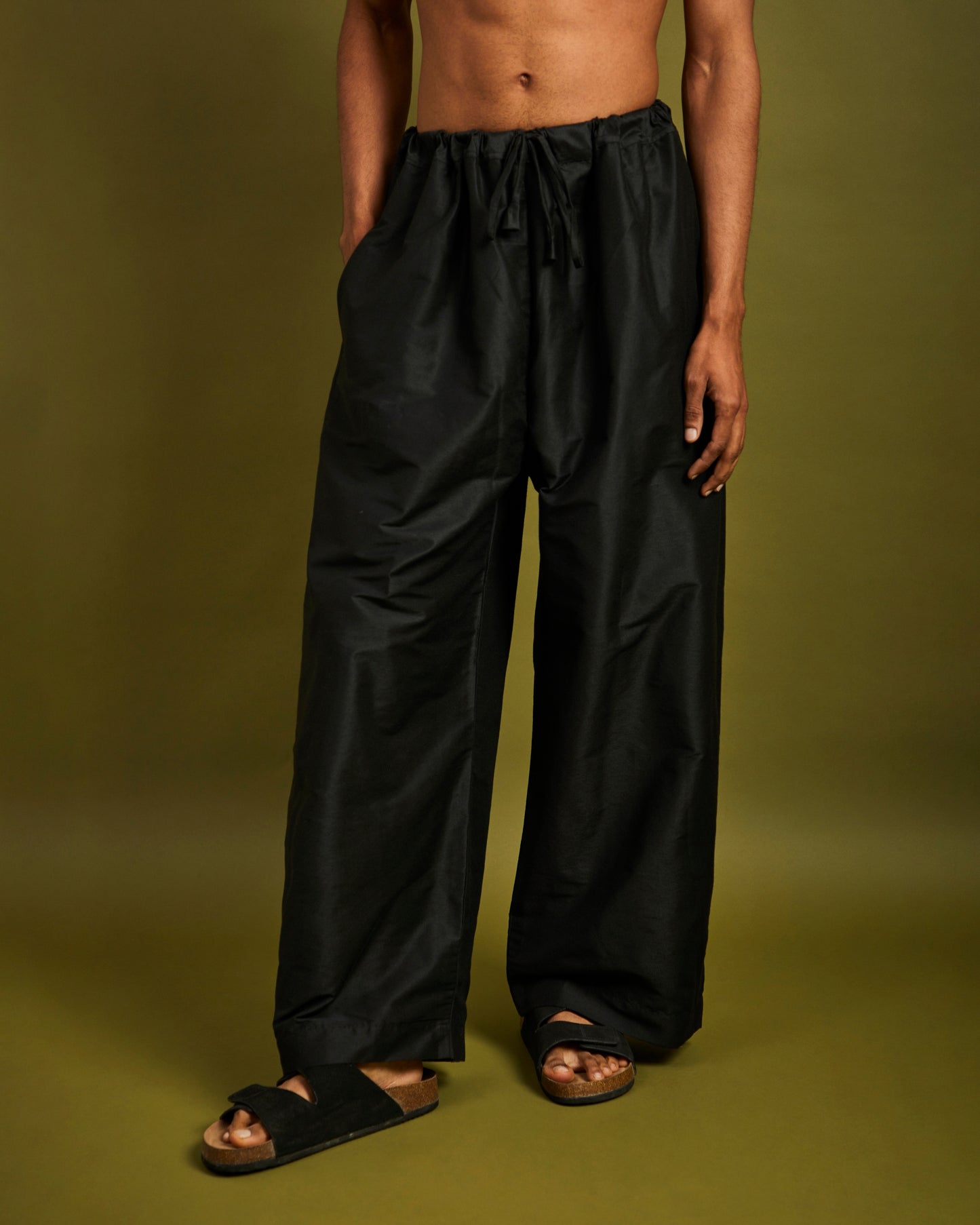 Black Wide Leg Pants with Drawstrings