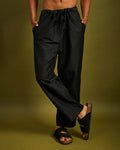 Black Straight Leg Pants with Drawstrings