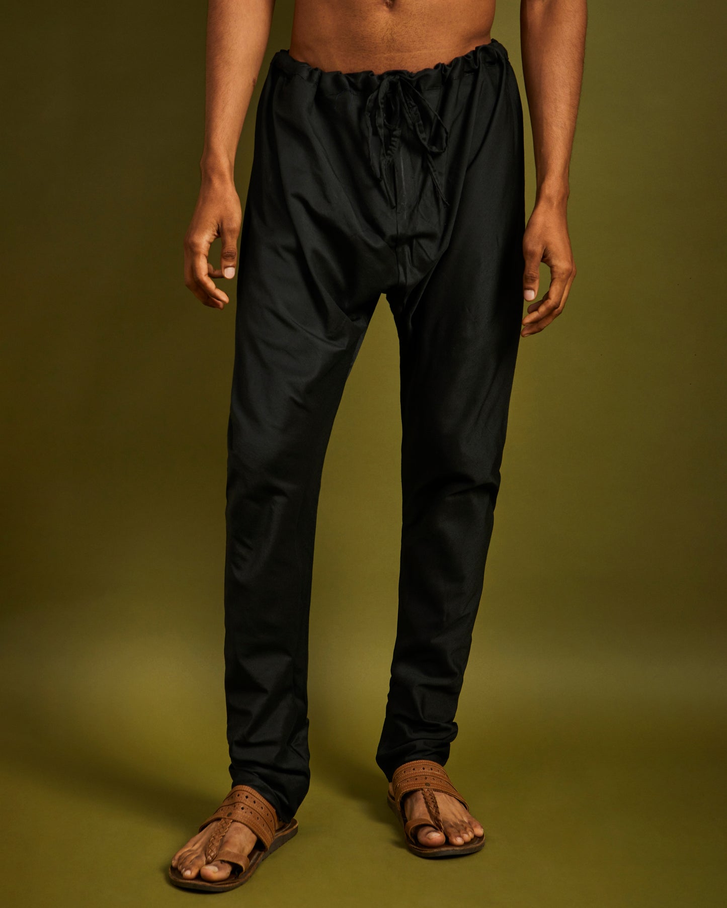 Black Churidaar Pants with Drawstrings