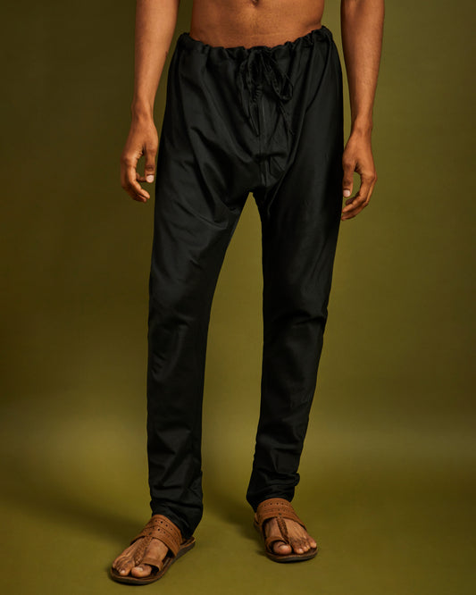 Black Churidaar Pants with Drawstrings