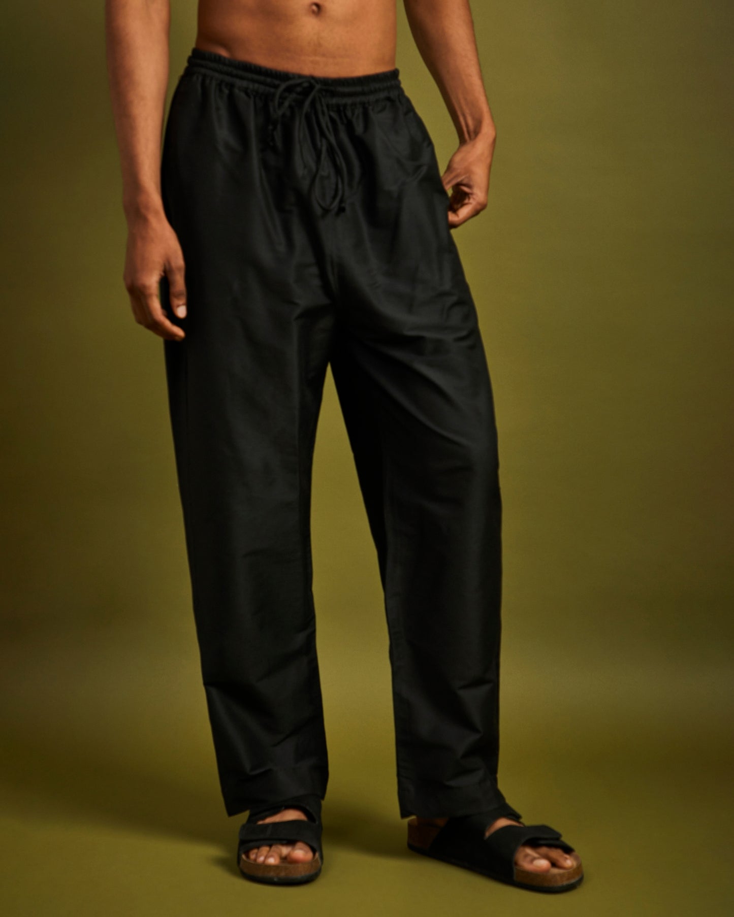 Black Straight Pants with Elastic and Drawstrings
